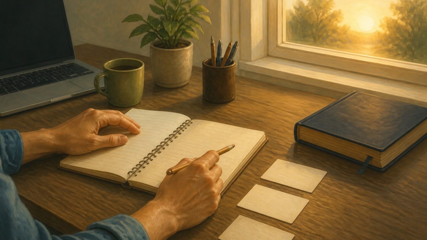 Persona organizando sus tareas antes de comenzar a trabajar o estudiar